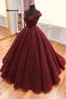 2021 блестящее бальное платье с V-образным вырезом, Бордовое платье с открытыми плечами для выпускного вечера, платья для Quinceanera, платья для 15-16 лет, платья
