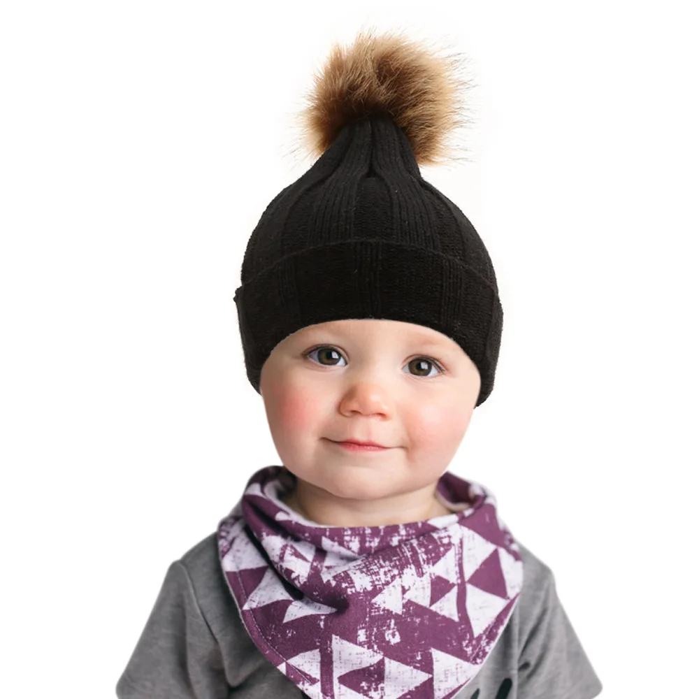 

Cute Kids Wool Knit Hat Solid Color Winter Knitted Beanie Caps Fashion Stripe Warm Ski Hats For Girls Boys 0-4 Years Old