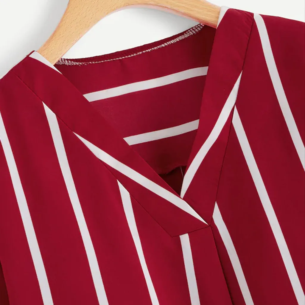 

Sleeper Spring Autumn Blouses For Women Casual Female Long Sleeve V-Neck Irregular Striped Print Shirt Blouse Streetwear