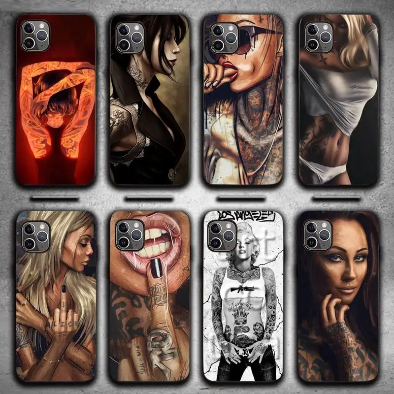 

Sleeve Tattoo Girl Phone Case for iPhone 7 8 11 12 Pro X XS XR Samsung A S 10 20 30 51 Plus pro Max mobile bags