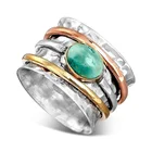Двухцветное бриллиантовое серебряное 18-каратное Золотое вращающееся кольцо бирюза и стеклянный драгоценный камень широкополосное кольцо для медитации ювелирные изделия
