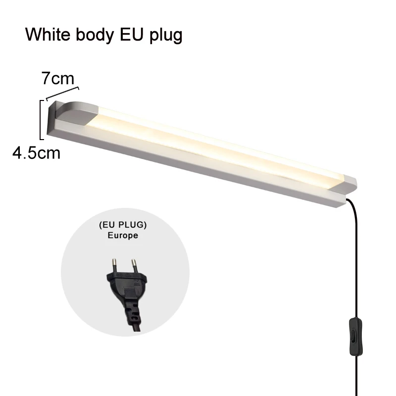 White body EU plug Настенный светильник для ванной комнаты, светодиодный светильник-зеркало, водонепроницаемый, 7 Вт-20 Вт, переменный ток, 220 В, 110 В, светодиодный светильник, современный настенный светильник для ванной комнаты, светильник ing ZJQ0003 - Цвет абажура: White body EU plug