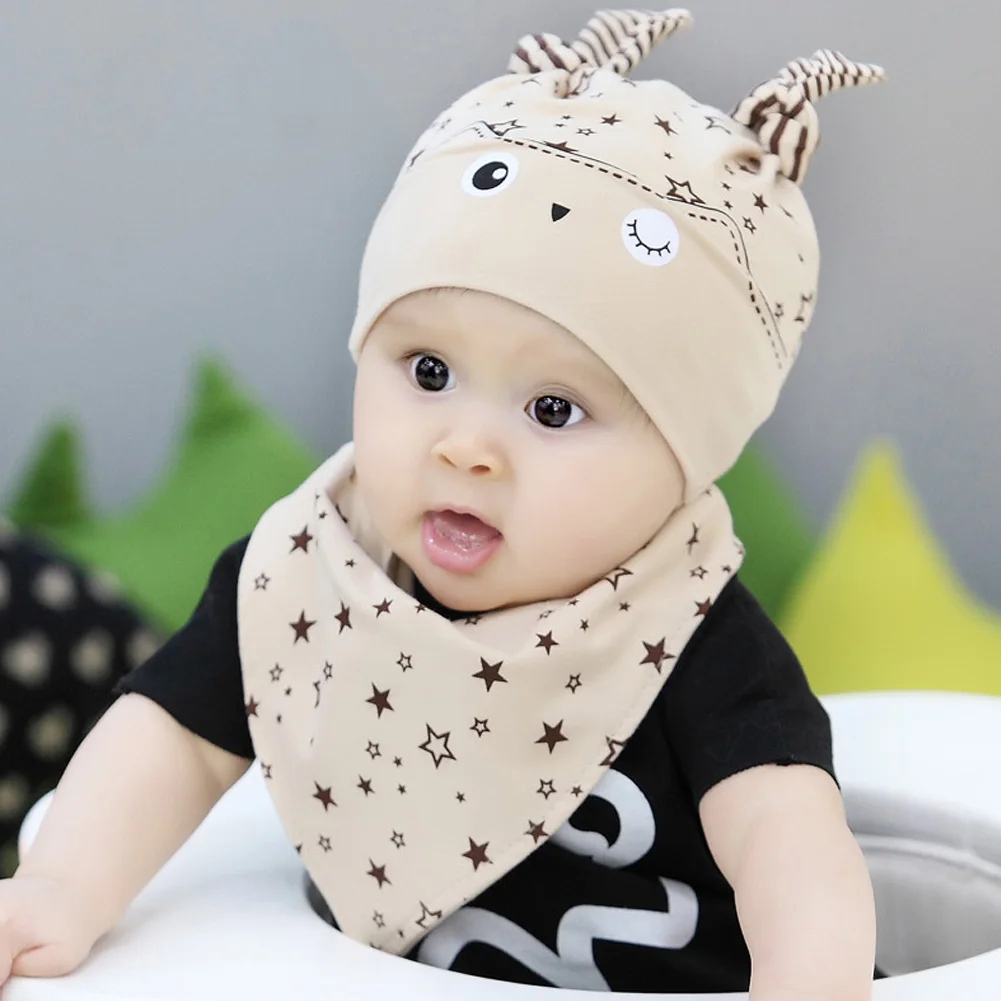 Infant Newborn Kids Baby Boy Girl Owl Ears Pom Hat Winter Warm Knit Crochet Beanie Cap Scarf Two Piece Set Cute Lovely | Детская одежда