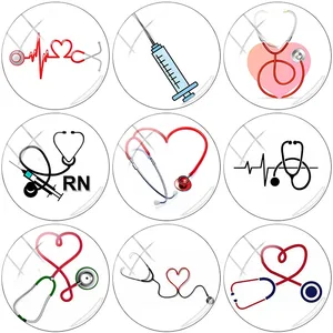 Шприц TAFREE медсестринский медицинский с изображением стетоскопа 25 см, стеклянный кабошон и стеклянный купол, сделай сам, брелок ручной работы, серьги-гвоздики NT292