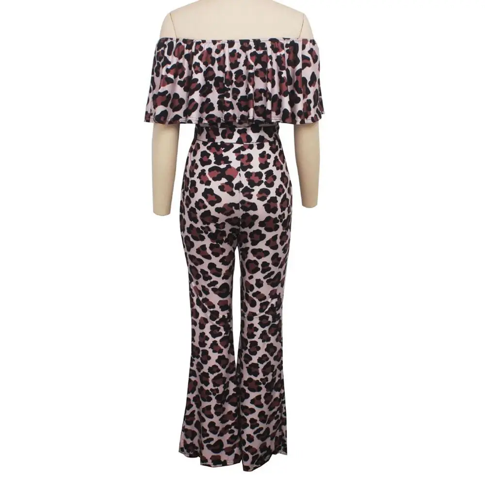 Женский леопардовый комбинезон с открытыми плечами и коротким рукавом |