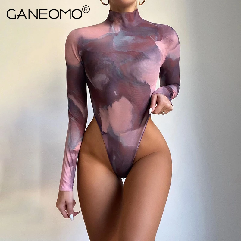 

Bodysuit Long Sleeve Club Outfits for Women Fall Sexy Rompers Bodycon Sheath Crotch Basic Top Fashion Winter Print Jumpsuit