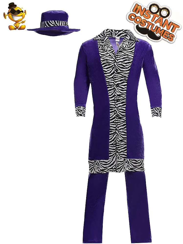 

Christmas Party Men Pimp Costume Role Play Funny Purple Coat Fancy Dress Pimp Outfits Costumes