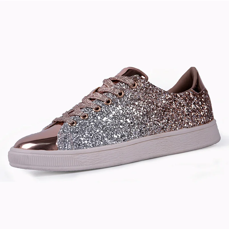 

Fashion Sneakers Women Casual Flats Shoes Shiny Blingbling Casual Tennis Shoes Woman Lace-up Gold Glitter Ladies Shoes plus size