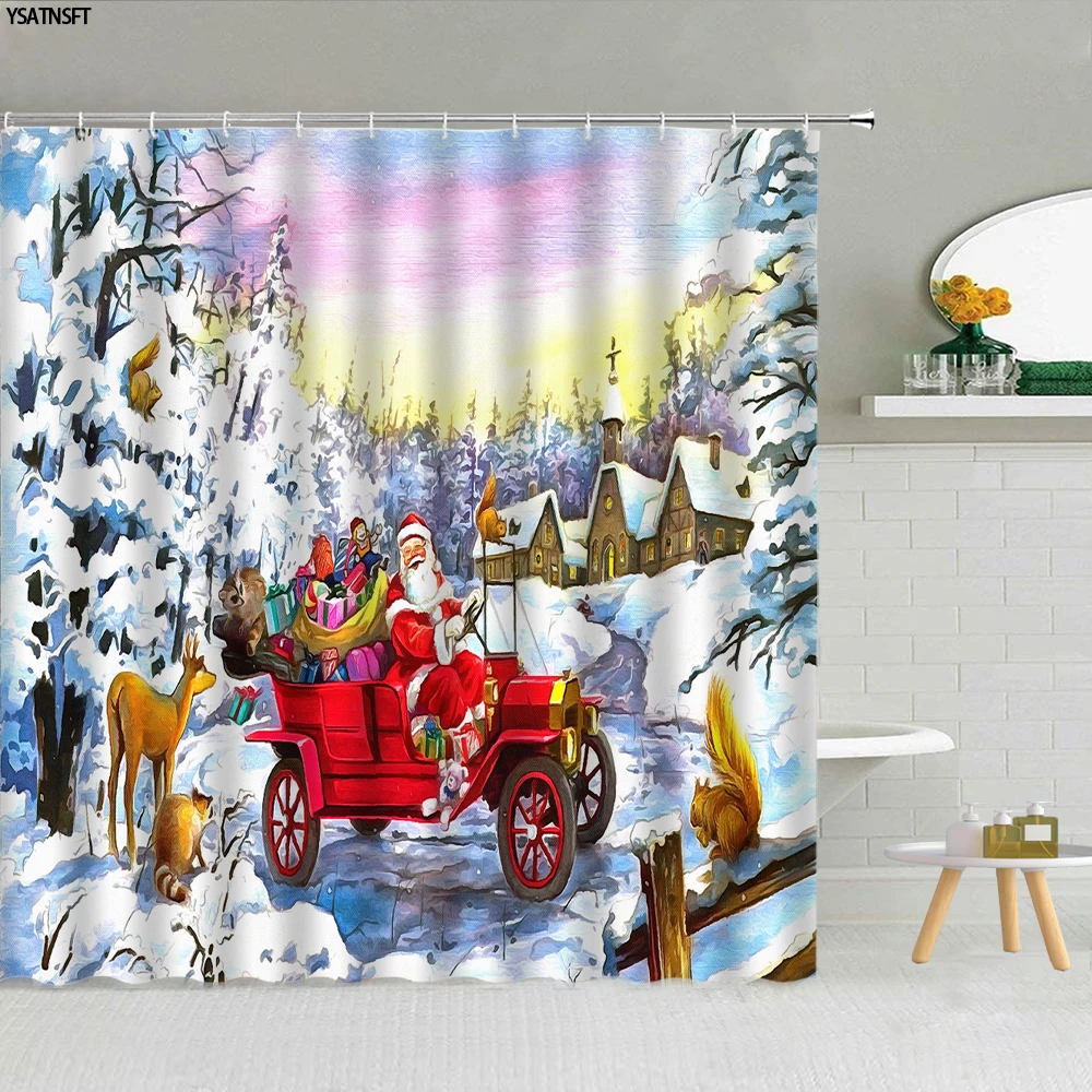 

Christmas Decoration Shower Curtain Santa Claus Winter Christmas Theme Home Decor Bathroom Curtains Fabric Curtains For Bedroom