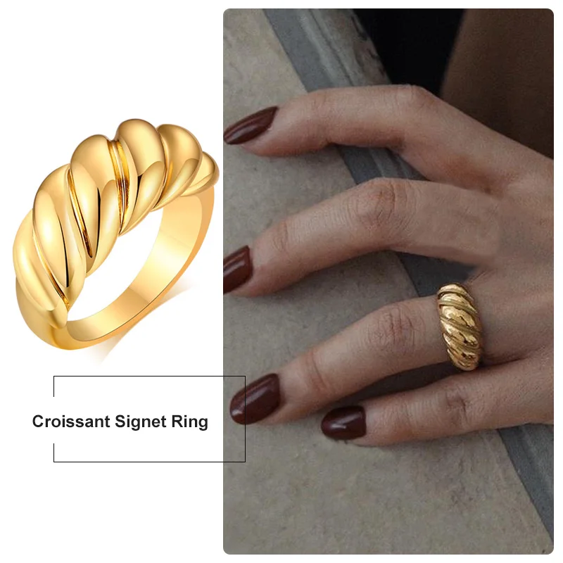 

Croissant Signet Ring for Women Chunky Twist Pinky Dome Ring Minimalist Jewelry