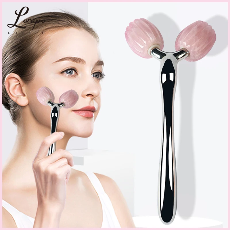 Массажер для лица 3D нефритовый ролик натуральный камень розовый кварц роликовый