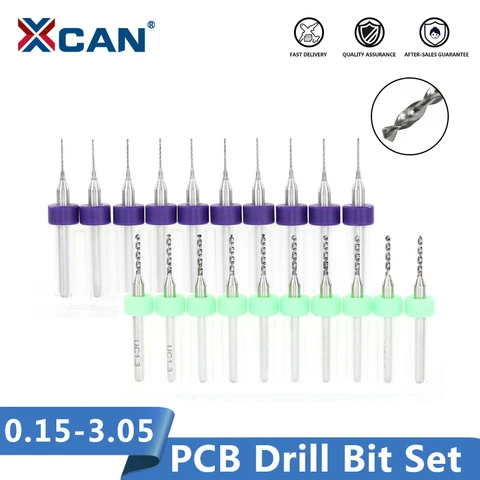 Xcan 10pcs 0,15-3,05 mm Kohlenhydrat-PCB-Mini-Bohrmaschine für Druckschaltplatine Bohrung 3.175 mm Schaft-Leiterplattenbohrer-Bit-Set