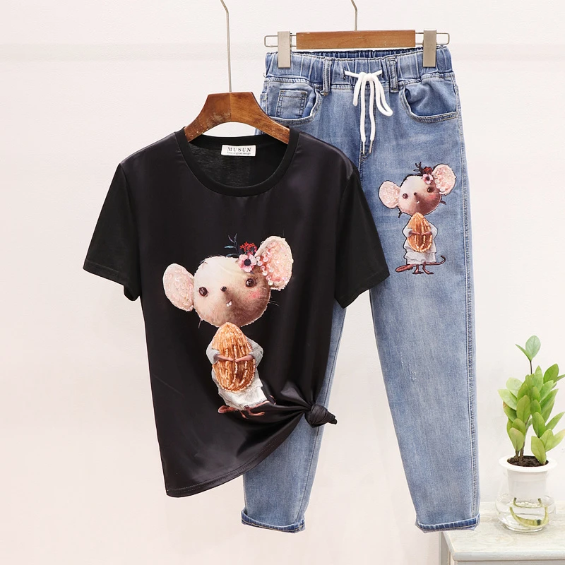 Летней повседневной одежды одежда размера плюс комплект из 2 предметов Топы и