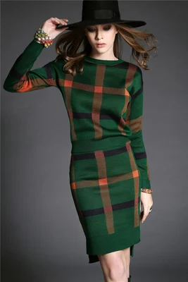 

Striped Long-sleeved Pullovers Knitted 2 Piece Sets 2019 Winter Runway Elegant Leisure Suit Skirt Stretch Crop Top And Set