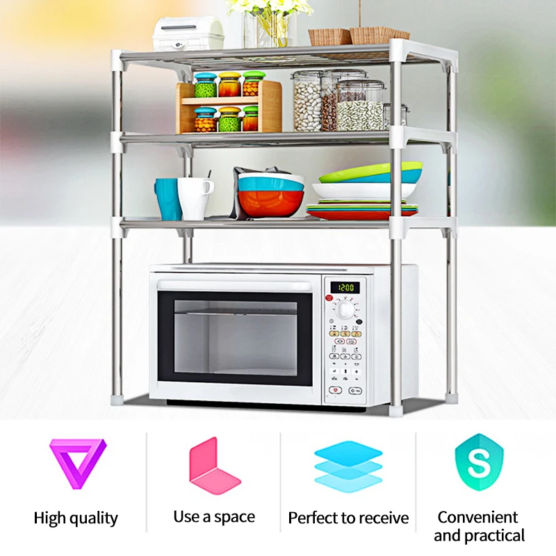 

Household Large Floor-Standing Iron Shelf Kitchen Bathroom Shelf 3-Layer Rack Suitable For Living Room Bedroom Kitchen Home
