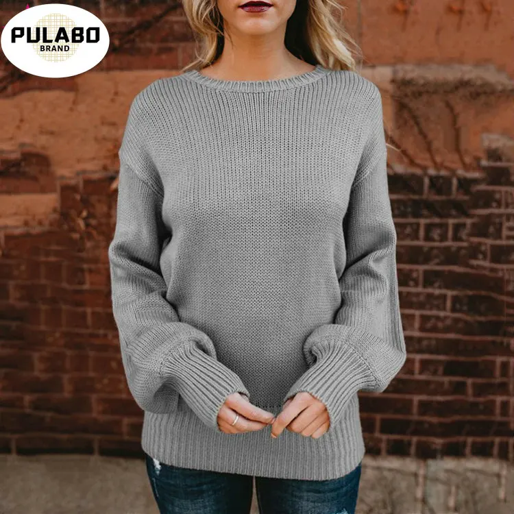 Женский трикотажный свитер с открытой спиной пуловер круглым вырезом и бантом