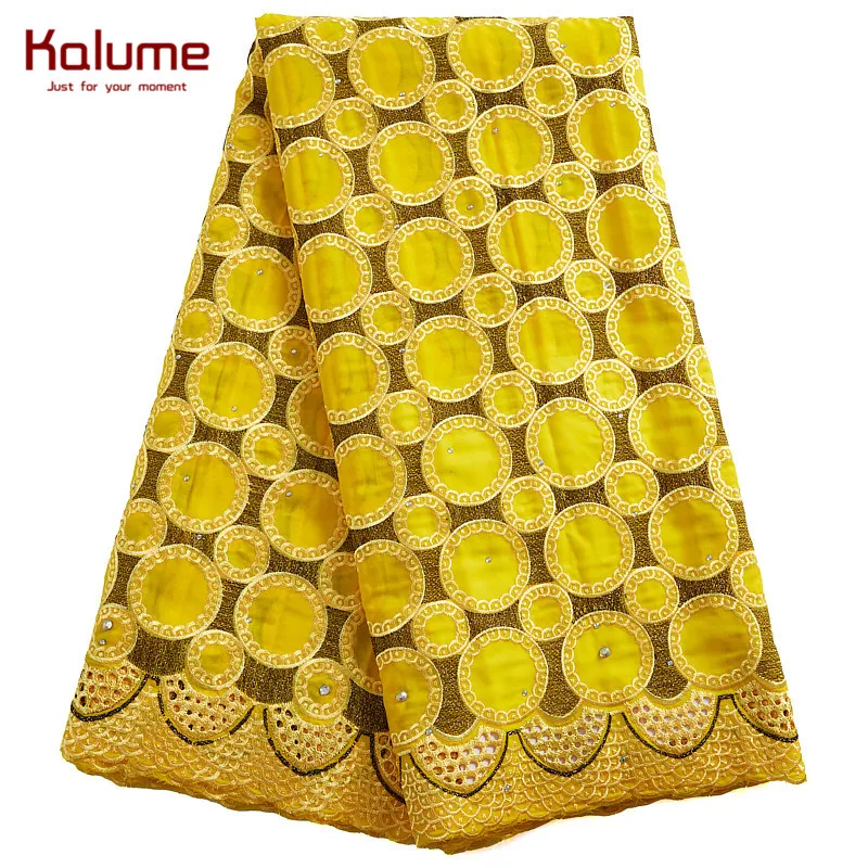 Kalume 5 ярдов желтая кружевная ткань африканская мягкая швейцарская