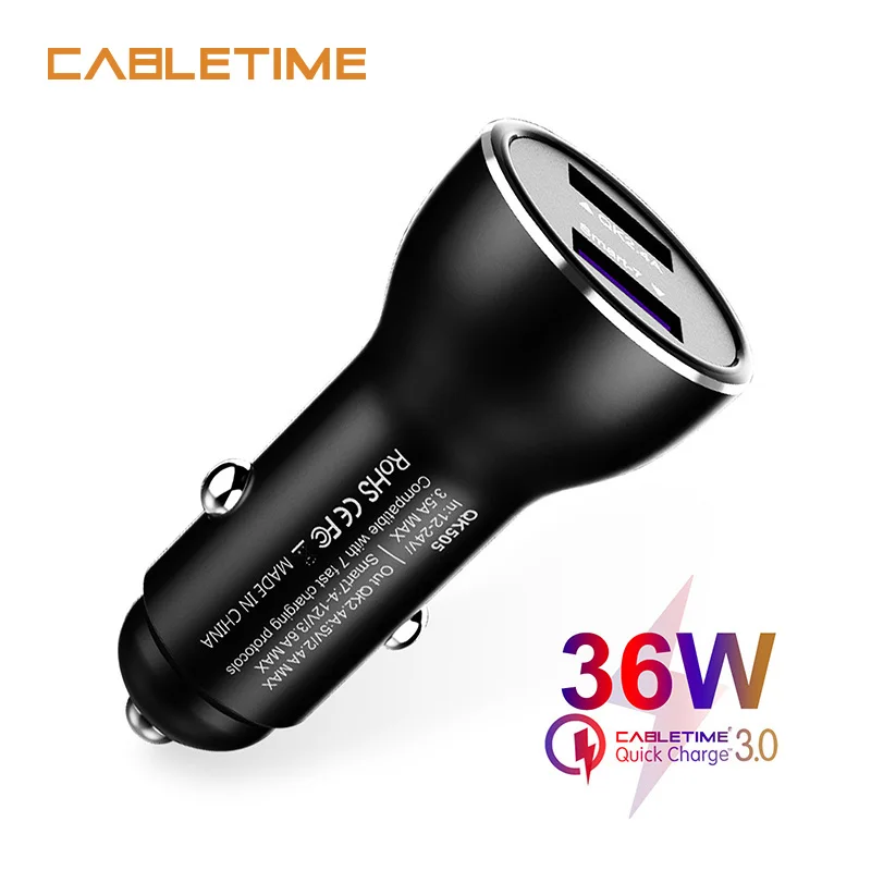 Автомобильное зарядное устройство CABLETIME с 2 USB-портами QC 3 0/2 0 А | Мобильные