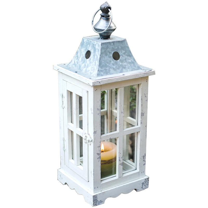 

Windproof Wood Hanging Candle Holder Glass House Candle Holder White Rustic Wooden Vela Decorativa Casa Home Decor KK60ZT