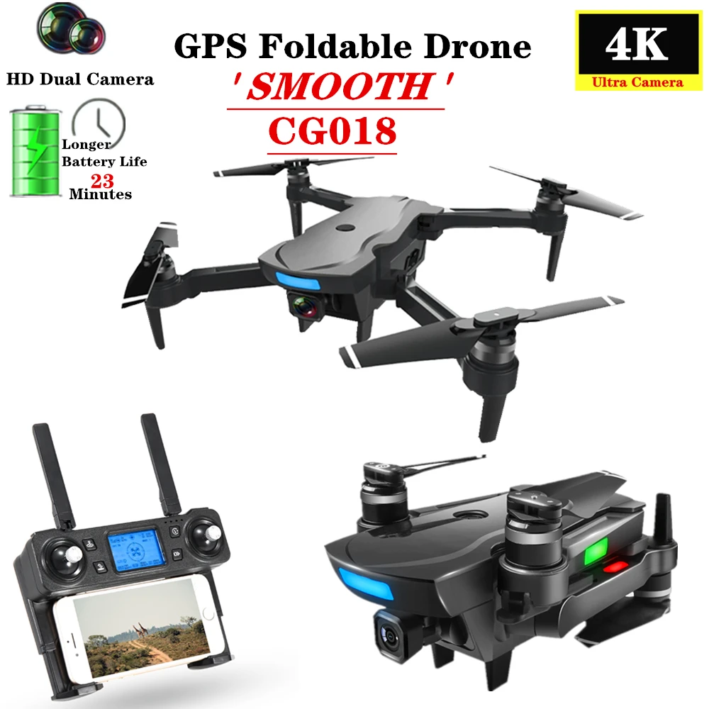 Дрон SMOOTH CG018 с GPS и HD камерой 4K ESC складной бесщеточный селфи Квадрокоптер 23 мин.