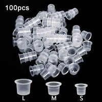 100pcs sml plastic tattoo ink cups caps disposable microblading permanent makeup eyebrow supply pigment clear holder container