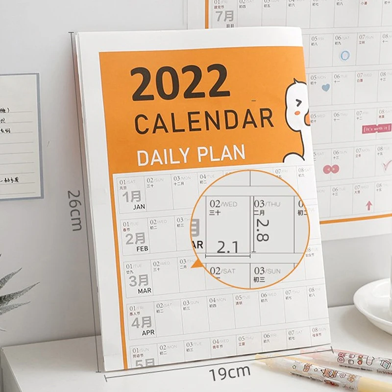 

Календарь на 2022 год, календарь, ежедневное расписание с наклейкой, Канцтовары планировщик на стену Kawaii, обучение, планирование