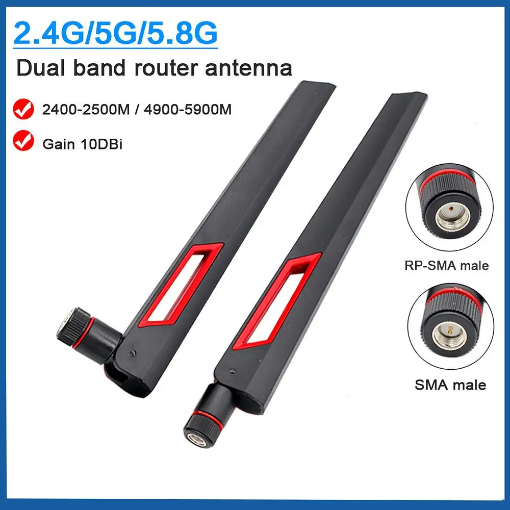 10 DBi Dual Band Antenna SMA Male RP-SMA Male Connector WiFi Router Antenna 2400-2500/4900-5900M Antenna for 2.4G 5G 5.8G Router