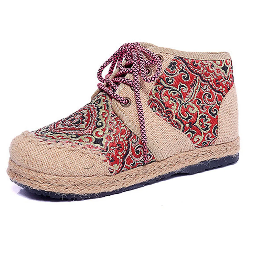 Новинка Женская обувь в винтажном стиле Тканевая на плоской подошве из хлопка и
