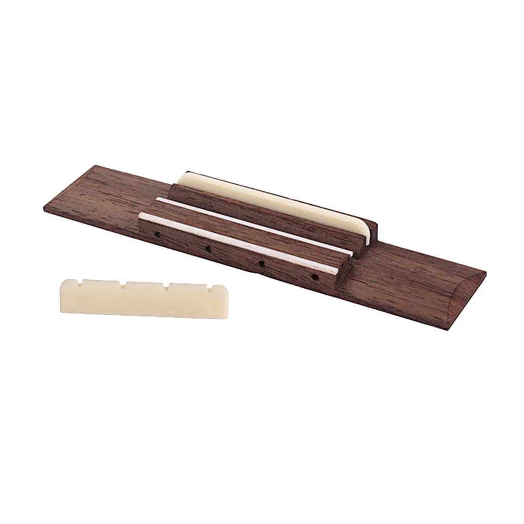 

4 String Ukulele Rosewood Bridge + ABS Saddle Nut Slotted, 2 Sets