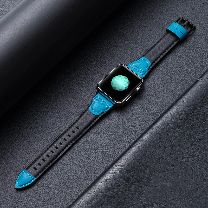 

Итальянский кожаный ремешок для Apple watch band 44 мм 40 мм 42 мм 38 мм 44 мм HQ, контрастный браслет из натуральной кожи для iWatch series 3 4 5 6 se