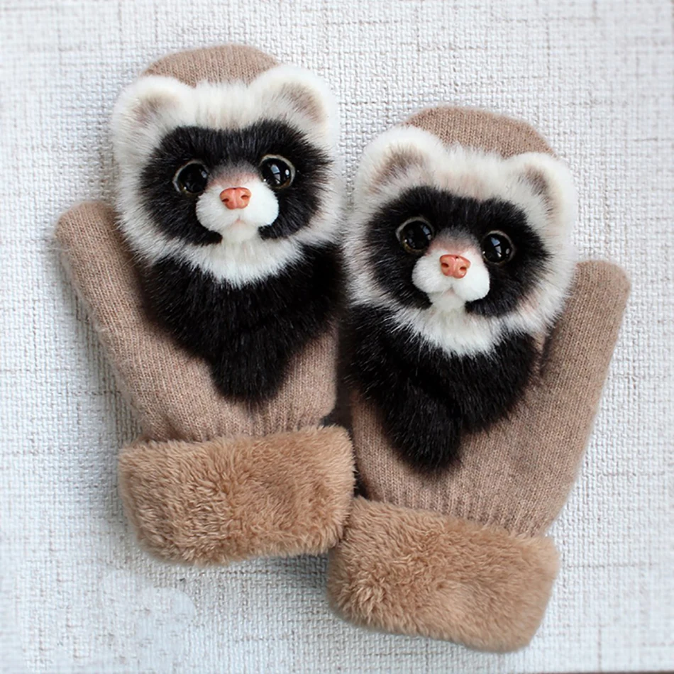 

3D Cartoon Cat Warm Mittens Thicken child Gloves Christmas Gifts Women Winter Gloves Ladies Girls Outdoor Thick