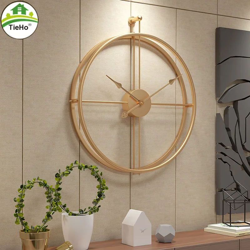 TieHo Living Room Decoration Wall Clock Modern Design Large Wall Clock Circle Luxury Fashion 3D Metal Clocks Black Golden