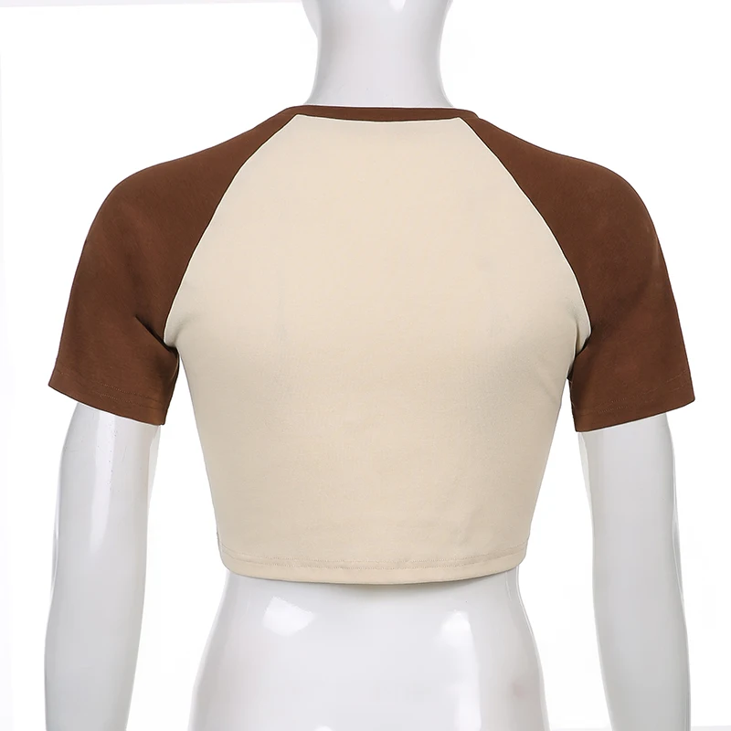 

Women Fashion Letter Floral Printed T-Shirts Tees Lady Summer Sexy Crop Top Woman Casual Round Neck Short Sleeve Top 2021 New