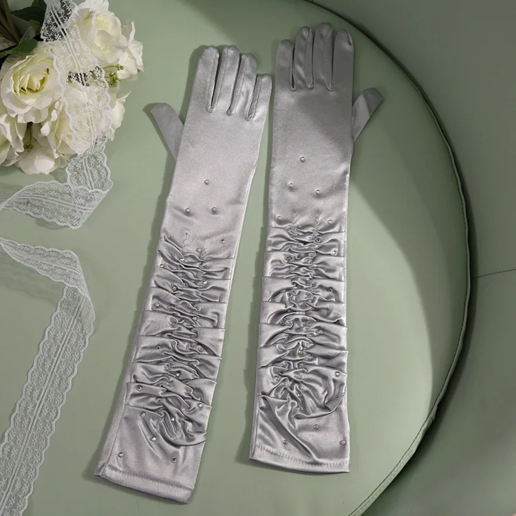 Сексуальные атласные перчатки Стразы 50 см с длинными пальцами для женщин и