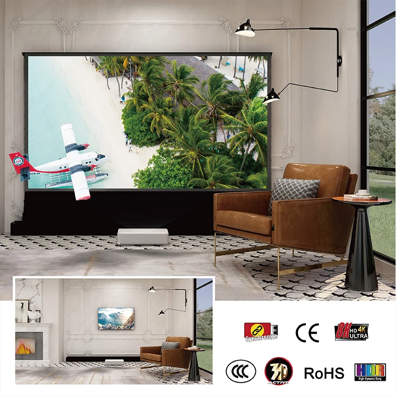 Выдвижной Электрический Напольный экран Vividstorm 84 дюйма CLR с акустической системой