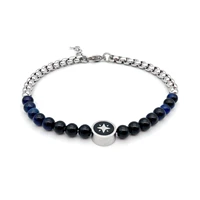runda men natural stone beaded bracelets blue adjustable popcorn chain six pointed star stainless steel mens charm jewelry