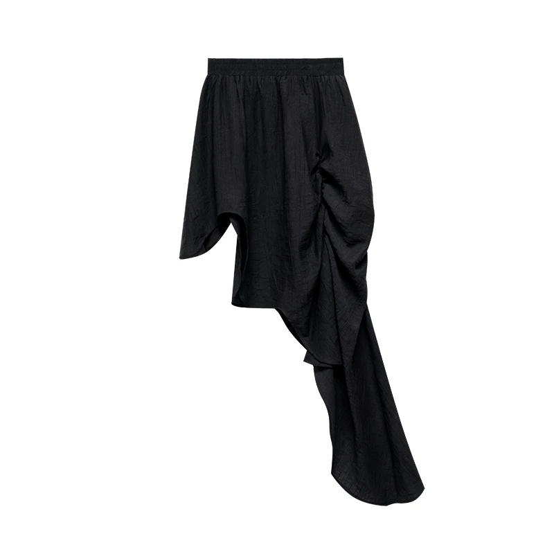 

XITAO Irregular Skirt Fashion Black White Small Fresh Casual Style Loose 2021 Summer Elastic Waist Pleated Loose Skirt WLD6385