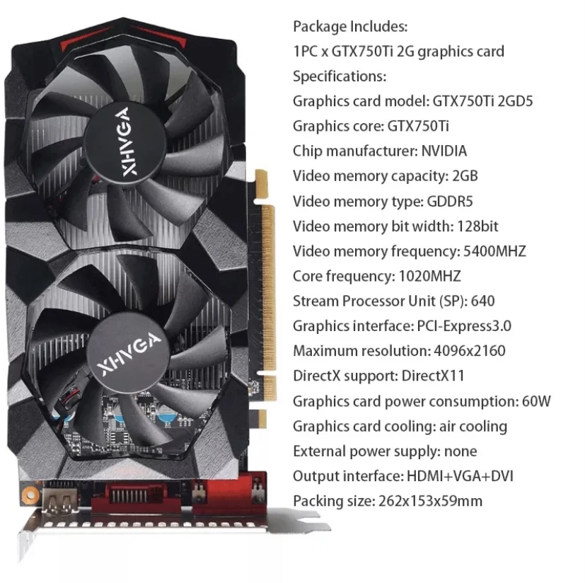 Графическая карта для компьютера GTX750TI 4 ГБ 2 GDDR5 128 бит PCIE 3 0 HDMI-совместимая с