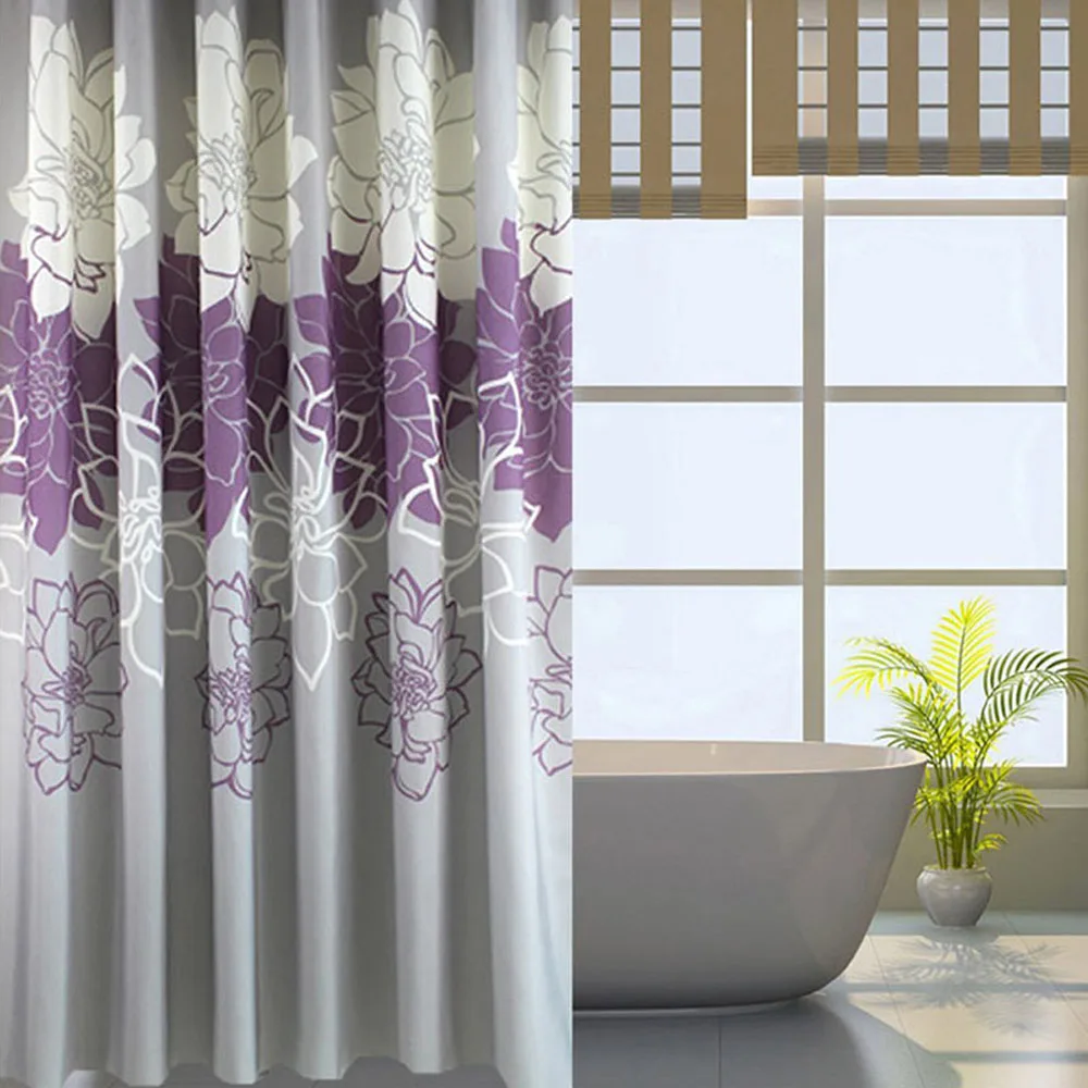 

Waterproof Shower Curtain Flower Printed Bath Curtain Polyester Fabric Home Bathroom Decor Curtains With 12 Hooks