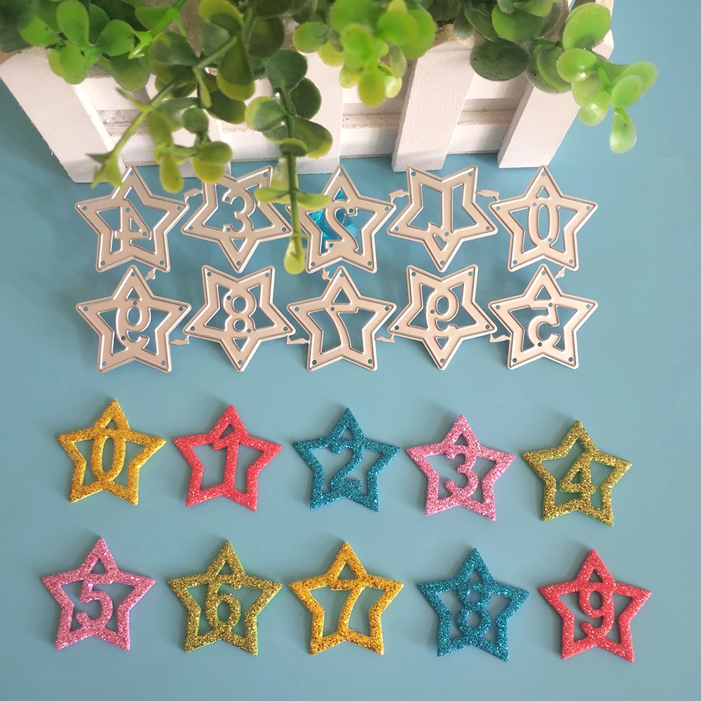 

arabic five-pointed star numbers 0-9 cutting dies DIY scrapbook, embossed card making, photo album decoration, handmade craft