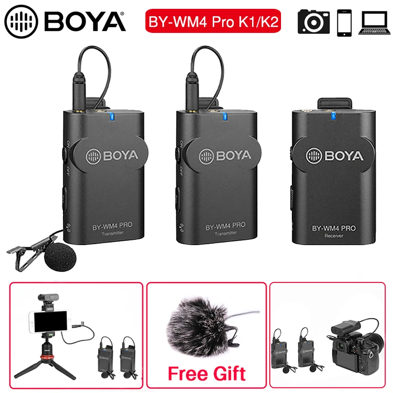 

BOYA BY-WM4 Pro K1/K2 двухканальный 2,4G беспроводной Студийный конденсаторный микрофон петличный микрофон для интервью для iPhone DSLR SLR камер