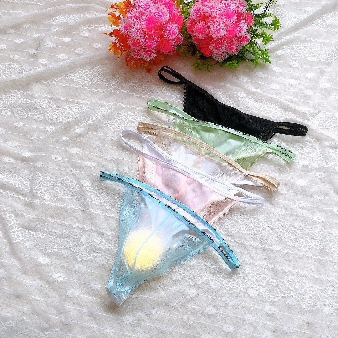 10pcs Fashion Sexy Sexy Lace Mesh Temptation Men's Bag T-Back Transparent Nude Feel Filthy Man Plus Size Briefs Men Briefs