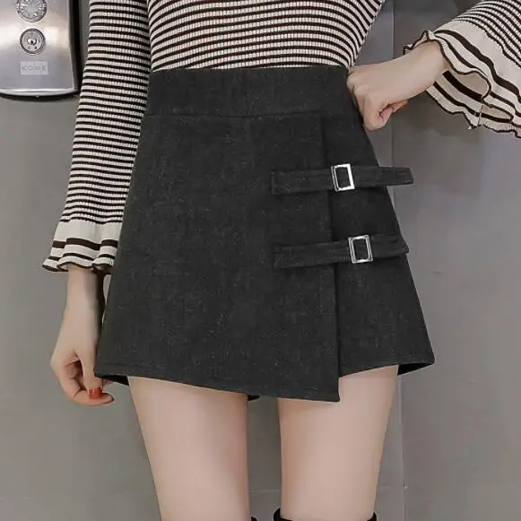 Шерстяные шорты с высокой талией 2020 Женская юбка на пуговицах для девушек