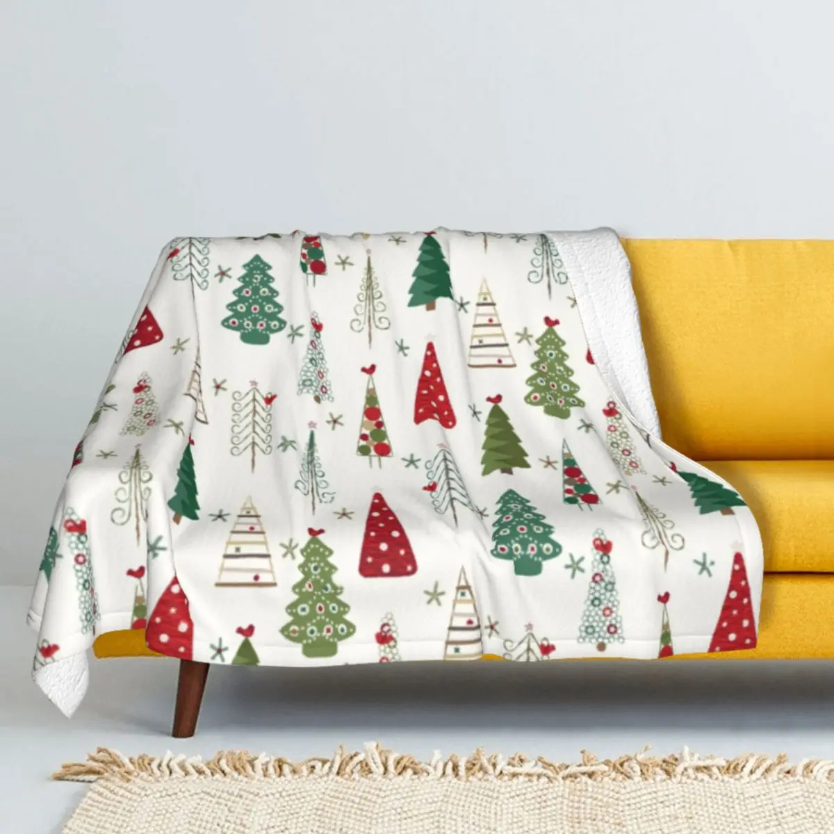 

Swedish Minimalist Christmas Trees Thicken Double layer Wool Throw woolen Blanket Coral fleece Throw blanket Quilt Soft bed