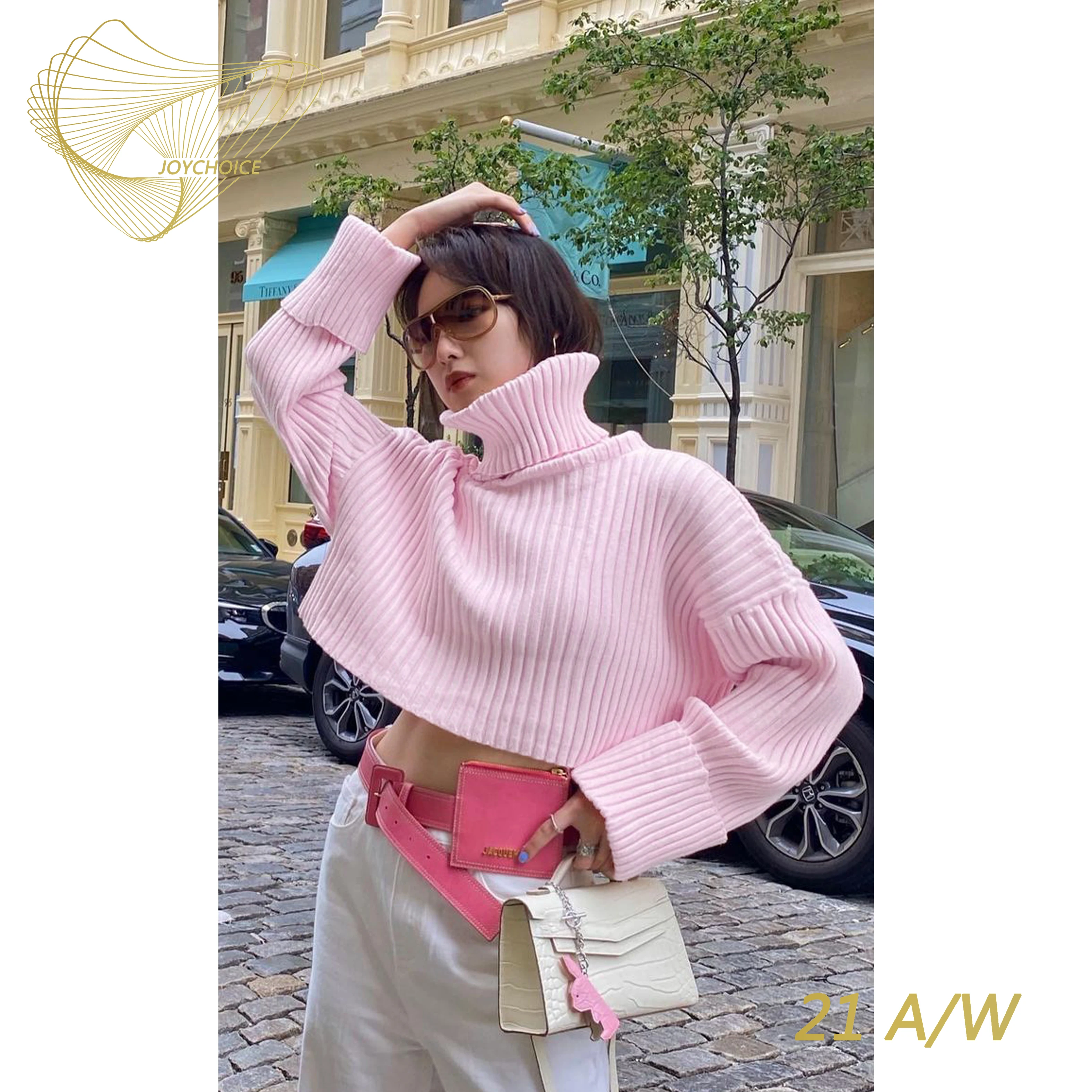 

Свободный короткий свитер JOYCHOICE 21A/W с длинным рукавом и высоким воротником