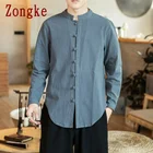 Рубашка Zongke мужская с длинным рукавом, модная блуза в китайском стиле, повседневная приталенная, уличная одежда, однотонная, 5XL, 2022