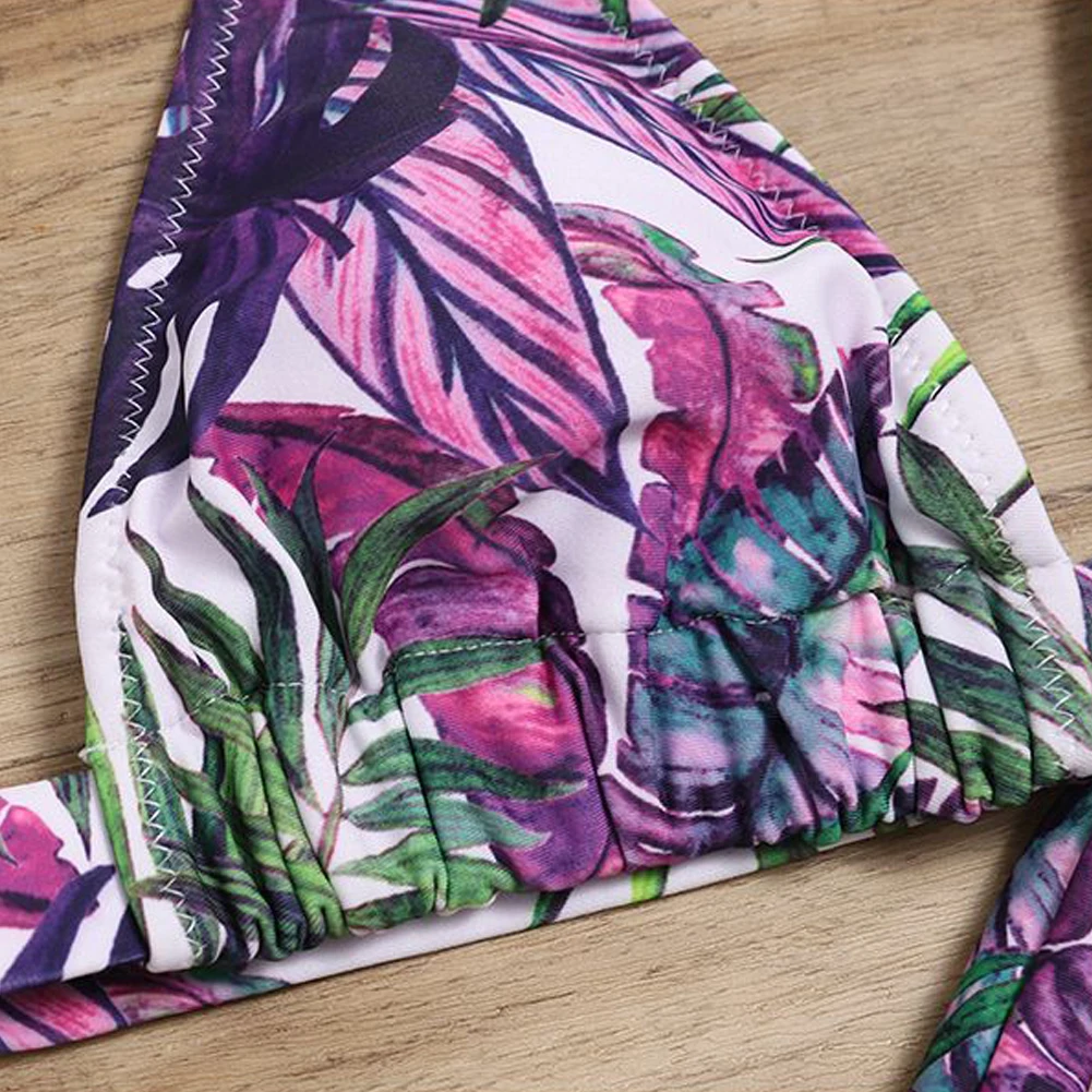 

2021 Summer New Printing Halter Lingerie Set Sexy High Waist Bikini Suit Women Gather Push Up Beach Swimwear Thong Beachwear