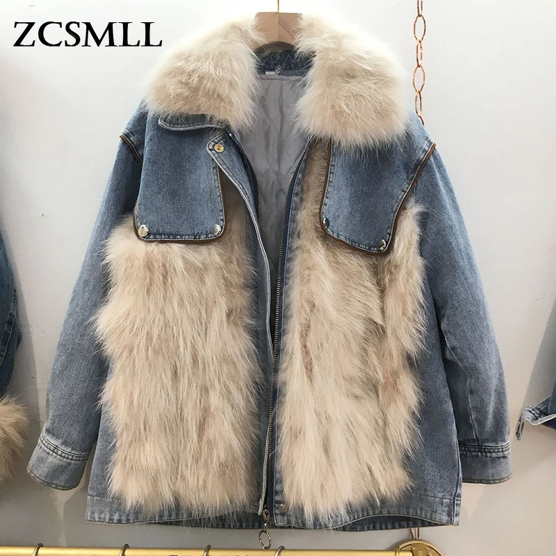 

Женское джинсовое пальто ZCSMLL, длинное хлопковое пальто средней длины с меховым воротником, модель TH282 на осень и зиму, 2021