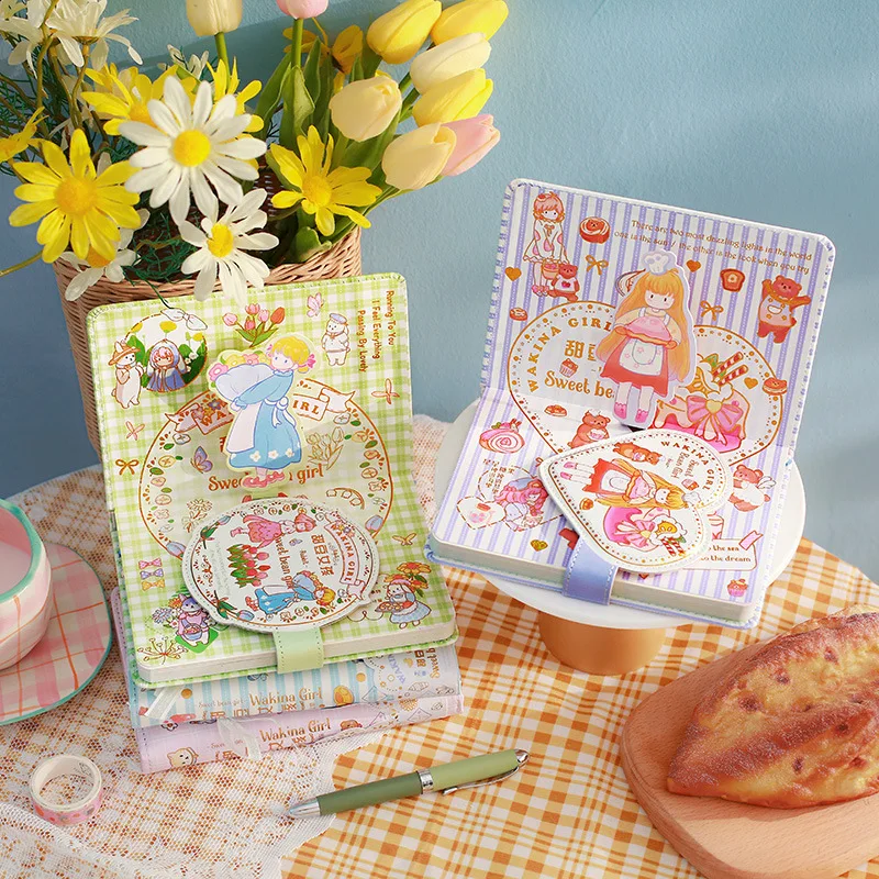 

Sweet Bean Girl Kawaii Cartoon Design Soft PU Leather Diary 130*180mm Colorful Pages Monthly Weekly Daily Agenda 196P