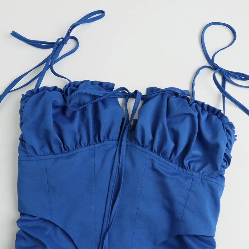 

Women Short Prom Dress 2021 Summer Solid Color Sexy Slim Folds Strap A-line Sling Skirt